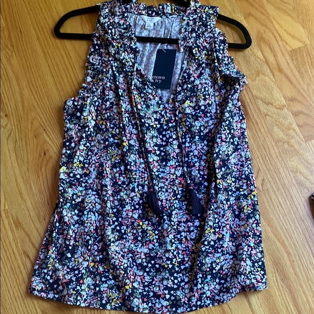 Crown & Ivy Ruffled Blue Pink Blouse